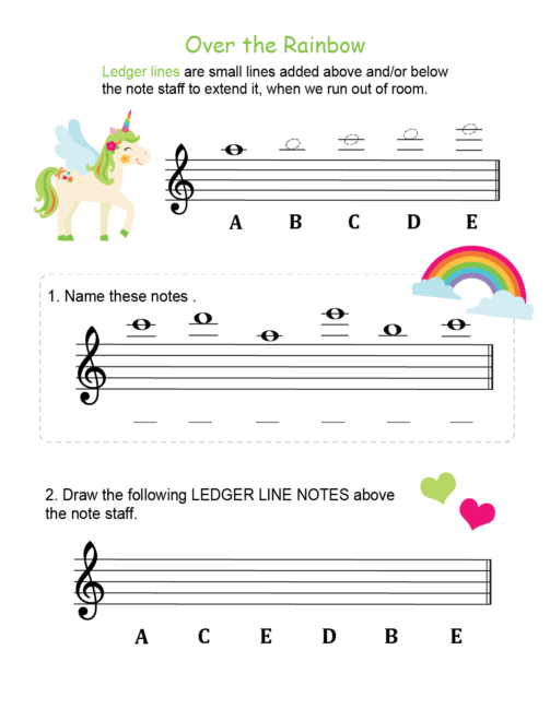 Over the Rainbow Ledger Line Note Worksheet