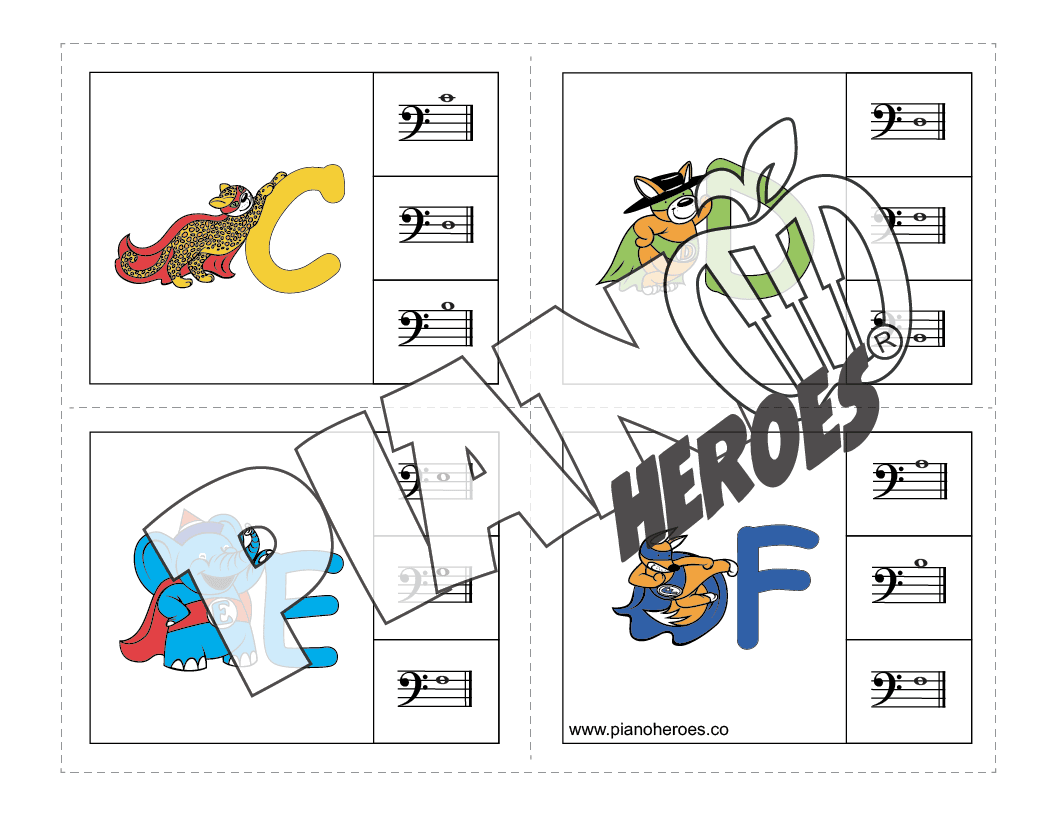 Piano Heroes Bass Note Clip Cards