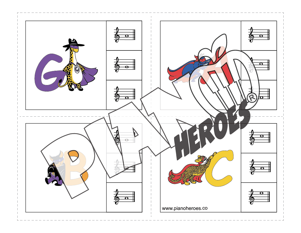 Piano Heroes Treble Note Clip Cards