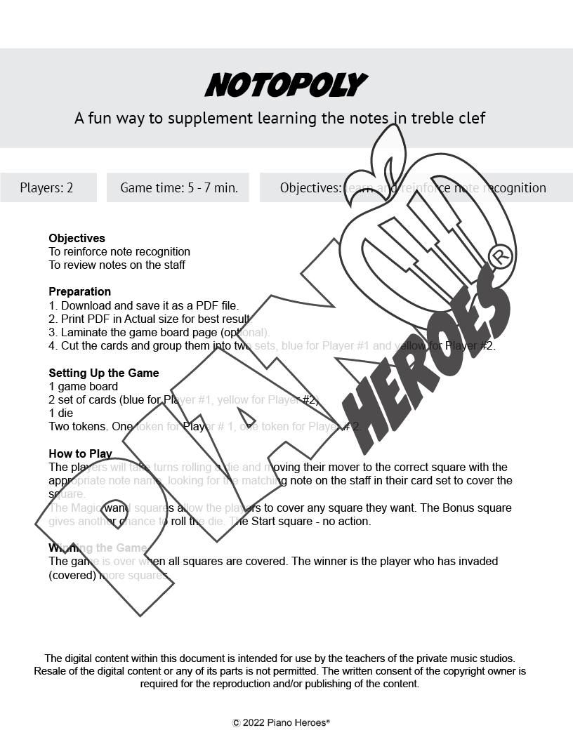 Notopoly (Middle C – Treble G): Mission Adventure 🎹