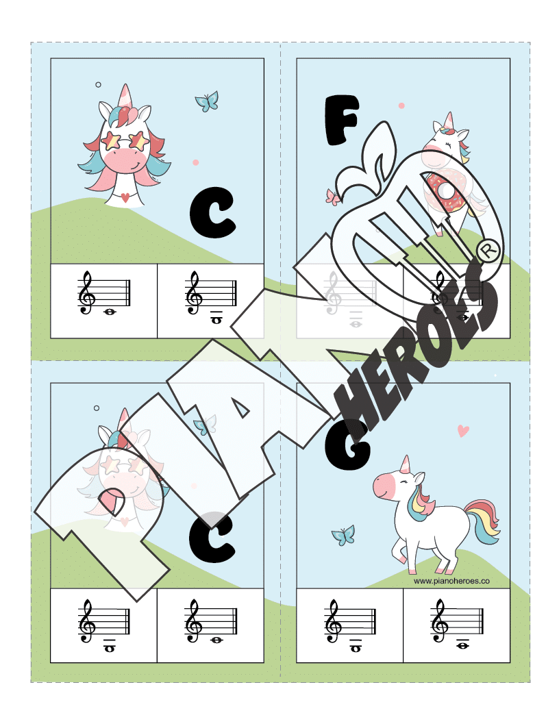 Unicorn Treble Ledger Line Notes Cards
