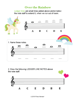 Over the Rainbow Ledger Line Note Worksheet