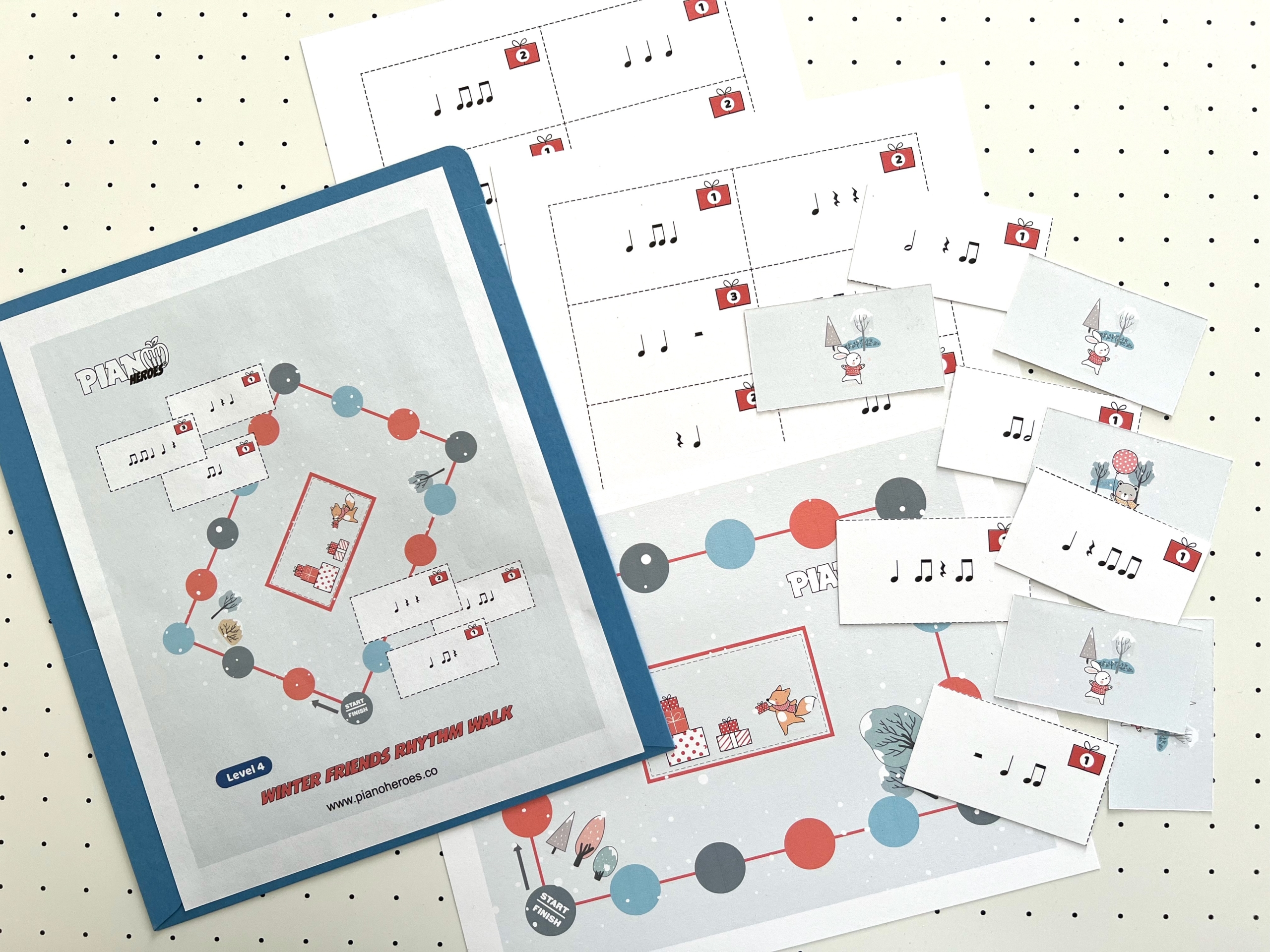 winter friend rhythm walk game printable
